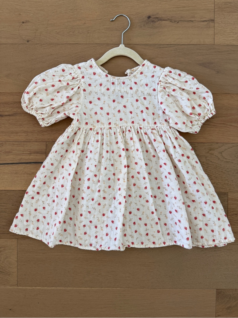 Girls' Cream Floral Puff-Sleeve Dress